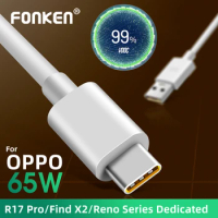 Type C Cable Super Fast Charging 65W 6.5A for OPPO R17 Reno4 Ace2 Find X3 X2 Reno 6 Pro 5G 5 4 3 F19 Realme Oneplus Data Cord