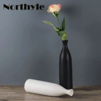 Modern Traditional Chinese White Black Ceramic Porcelain Flower Vase Bottle Pot For Home Living Room Decoration Accessories
