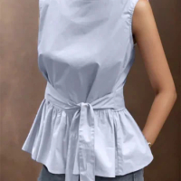 ZANZEA 2023 Summer Women Solid Color Tanks Vintage Tops Sleeveless Tunics Office Korean Fashion Waisted Bandage Camisoles Femme