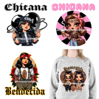 Chicana Religiosa Rose Gold Chola Chingona Bendecida Designs In My Coquette Era Homegirls DTF Transfer Stickers For Hoodies Bags