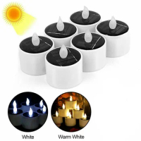 Outdoor Plastic Solar Energy Candle Light Solar Power LED Candles Flameless Electronic Solar LED Tea Lights Lamp Warm White