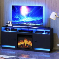 Tv Console 65 Inches With LED Light and Power Socket Cabinet for Tv Stand Living Room Furniture for Modern Television Home Shelf
