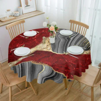 Red Marble Texture Round Tablecloth Waterproof Wedding Party Table Cover Holiday Dining Table Tablecloth
