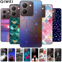 For Vivo Y27s Case Black TPU Bumper Soft Silicone Back Cover for Vivo Y27 5G V2302 Phone Cases Y 27 27s Shockproof Capa Cute Cat