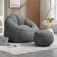 Bean Bag Sofa,Microfiber Upholstered Bean Bag Couch with Petal Back,Padded Lazy Sofa with FootstoolBean Bag Couch for Room
