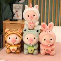 Cute Transformed Cosplay Unciorn Frog Tiger Bunny Milk Tea Cup Pig Plush Toy Girl Plushies Sleep Ragdoll Doll Baby Birthday Gift