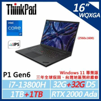 【ThinkPad】P1 Gen6 16吋(i7-13800H/32G+32G/1TB+1TB/RTX2000 Ada)
