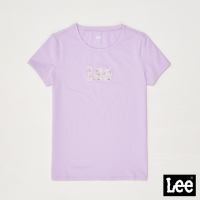 Lee 女款 花草刺繡Logo短袖圓領T恤 薰衣紫