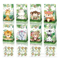 Jungle Safari Party Gift Bags Cute Tiger Elephant Monkey Animal Paper Candy Bag Decoration Kid Girl Birthday Baby Shower Supplie