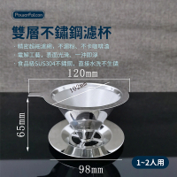 【PowerFalcon】雙層304不鏽鋼手沖咖啡濾杯(1-2人用 免濾紙 小款 咖啡濾網 咖啡配件 咖啡用品)