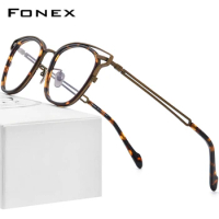FONEX Acetate Titanium Glasses Frame Men Vintage Square Eyeglasses Women Retro Spectacles Eyewear 90060