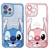 Clear Phone Case For Samsung Galaxy S23 S22 S21 S20 S10 FE Ultra Plus Note 10Lite 10Plus Cover Disney Pink Stitch Blue Angel