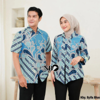 Kebaya Batik Atasan Kerja Kantor Busui Resleting Depan Wanita Blus batik Warna Soft Blue Biru Muda B