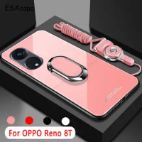 For OPPO Reno 8T 5G Tempered Glass Phone Case For Reno 9 Pro Plus magnetic Metal Ring Holder Stand shockproof protect BACK Cover