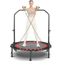 Max Load 450LBS Small Fitness Bungee Rebounder with 4 Level Adjustable Foam Handle Bar, 40" Foldable Mini Trampoline for Adults