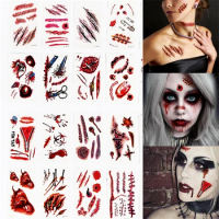 Waterproof Makeup Tattoo Stickers Horror Bleeding Simulation Scars Stickers Bloody Wound Fake Tattoo Halloween Party Decoration