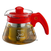 金時代書香咖啡 Tiamo 不鏽鋼濾網 玻璃花茶壺 360cc 紅色 HG2215R