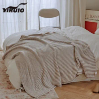 YIRUIO Nordic Simple Stripe Knitted Blanket Soft Fluffy Downy Match Beige Home Decorative Blanket For Sofa Bed Office Car Travel
