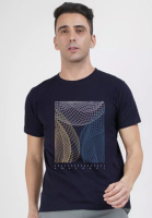 QuirkyT Discovery 印花图案海军蓝色棉混纺短袖标准版型 T 恤