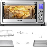 TOSHIBA AC25CEW-SS Large 6-Slice Convection Toaster Oven Countertop, 10-In-One with Toast, Pizza and Rotisserie, 1500W