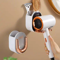 No Drill Hair Dryer Holder Folding Wall Mount Self-adhesive Hand-free Hair Dryer Rack Stand for Dyson Bathroom Storage Organizer