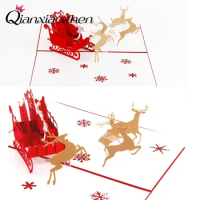 Qianxiaozhen 3D Christmas Cards Merry Christmas Cards Gift Card Christmas Decoration (With Free Envelopes)