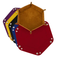 Foldable dice tray box PU leather folding hexagon key storage coin square tray dice game for RPG DnD table board games