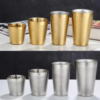 Stainless Steel Double-Wall Beer Cups Keep Cold Hammered Texture Cold Water Drinks Cup Anti-scalding Anti-fall Milk Mugs