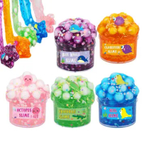 Crunchy Clear Glitter Crystal Slimes Sticky Sludge Toy Fluffy Cube And Jell Slimes Kit For Girls Boys Birthday Christmas Gifts