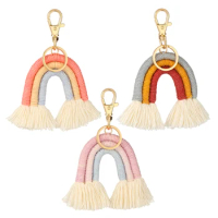 1PC Rainbow Weaved Bohemian Tassel Keychain Car Keyring Holder Handbag Braid Knit Charms Keychain Macrame Bag Charm Jewelry