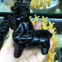 1pcs Natural obsidian crystal stone hand carved cute animal cartoon animal bellwether home decoration craft Christmas gift