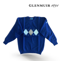 【Glenmuir】深藍圓領菱格毛衣(針織衫 毛衣 長袖毛衣 線衫)