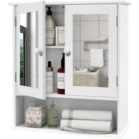 Medicine Cabinet, Medicine Cabinets for Bathroom with Mirror 2 Doors 3 Open Shelf, Bathroom Cabinet Wall