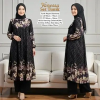 Almira One Set Wanita Kekinian Tunik Ruffle Rayon Premium Outfit Baju Setelan Celana Kulot LD 110 cm