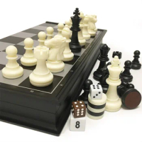 Chess and Checkers and Backgammon 3 in 1 Plastic Chess Set Travel Chess Game Magnetic Chess Pieces Folding Chess Board Gift I7
