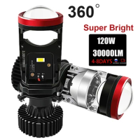 120W Y7D H4 Super Bright LED Headlight Car H4 Mini Projector Lens Bulb 6000k 30000LM High Low Beam Turbo Fan Auto LED Light Lamp