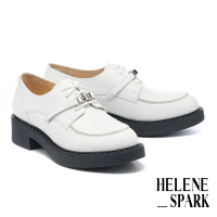 【HELENE_SPARK】復古紳士金屬鎖釦全真皮綁帶厚底鞋(白)