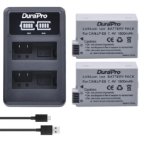 Durapro 2pc Battery For Canon LP-E8 LP E8 LPE8 Li-ion Batteries + LED Dual USB Charger For Canon EOS 550D 600D 650D 700D Camera
