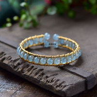 天然海藍寶14k包金手鐲 滿珠手串 小清新手鏈女款禮物 6mm水晶