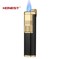 New Honest Cigar Punch Lighter, Metal Electronic Igniter, 2 Jet Flame, Windproof Butane Torch, Men's Smoking Accessories