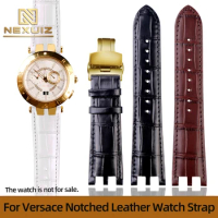 Genuine Leather Watch Strap With Concave Interface For Versace V-RACECHRONO Butterfly Buckle Watch Band 24MM Waterprood Bracelet