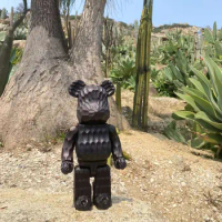 Bearbrick 400% 28cm Karimoku x Fragment Be@rbrick Collectible Toy Figure (Carved Wooden) 400%Black Ebony Wave Bear Figure