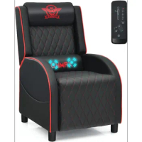 GYMAX Massage Gaming Recliner Chair, Ergonomic Racing Style Single Sofa with Adjustable Headrest, Room Office (Red)