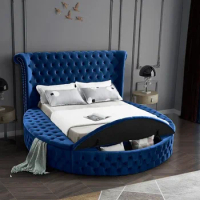 Hot Sale Design For Bedroom Furniture Soft Grey Velvet Upholstered Circle Bed California King Size Bed With Storage Bed Frame