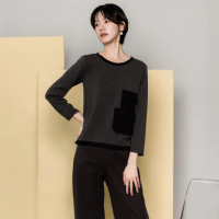 【MEDUSA 曼度莎】現貨-口袋撞色嫘縈長袖T恤（M-XL）｜女休閒上衣 長袖上衣(501-10401)