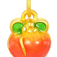 Pure 999 24K Yellow Gold Pendant 3D Gold Women Peach Necklace Pendant