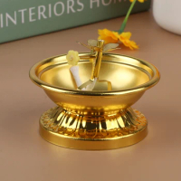 1Pc Butter Lamp Holder Exquisite Alloy Vintage Style Buddhist Butter Lamp Holder Oil Dish Foot Lamp Buddha Hall Lamp Decoration