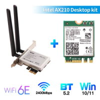 Desktop WiFi 6E Intel AX210 PCIe WiFi Adapter Bluetooth 5.3 2400Mbps 802.11ax AX210NGW MU-MIMO 2.4G/5Ghz WiFi6 Card Win 10 AX200