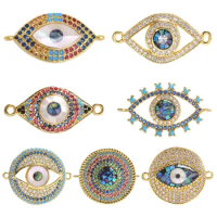 Juya DIY Turkish Lucky Eye Supplies Pearls Shell Greek Evil Eye Charms Connector Accessories For Handamde Charms Bracelet Making