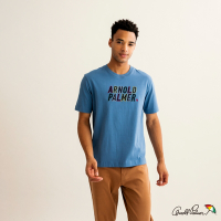 Arnold Palmer -男裝-撞色拼接字母刺繡T恤-藍色
